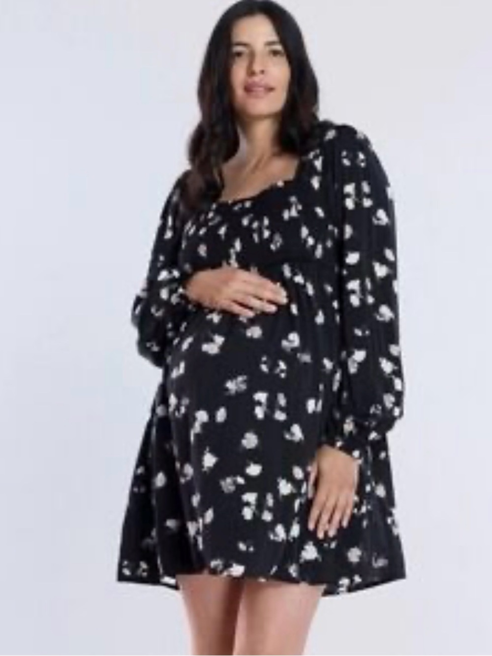 Motherhood Black Smocked baby doll dress floral print size XL NWT MATERNITY